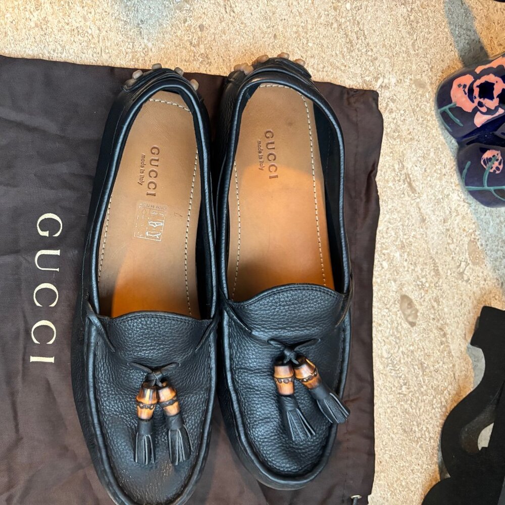 GUCCI HEBRON NERO Leather Bamboo Loafers - Size 8 1/2 (8.5) - Black. - Picture 3 of 9